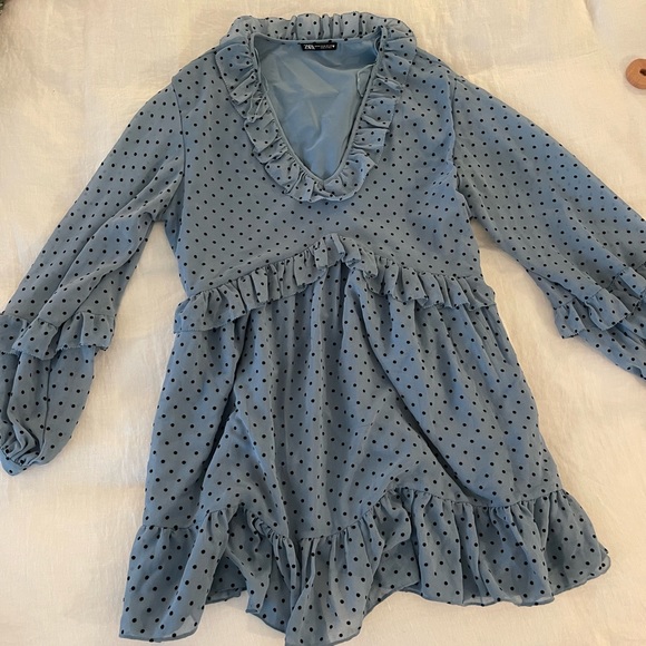 LIKE NEW Zara Blue Ruffle Dress - Picture 3 of 7